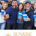 People taking a picture with a graphic overlay on the image.