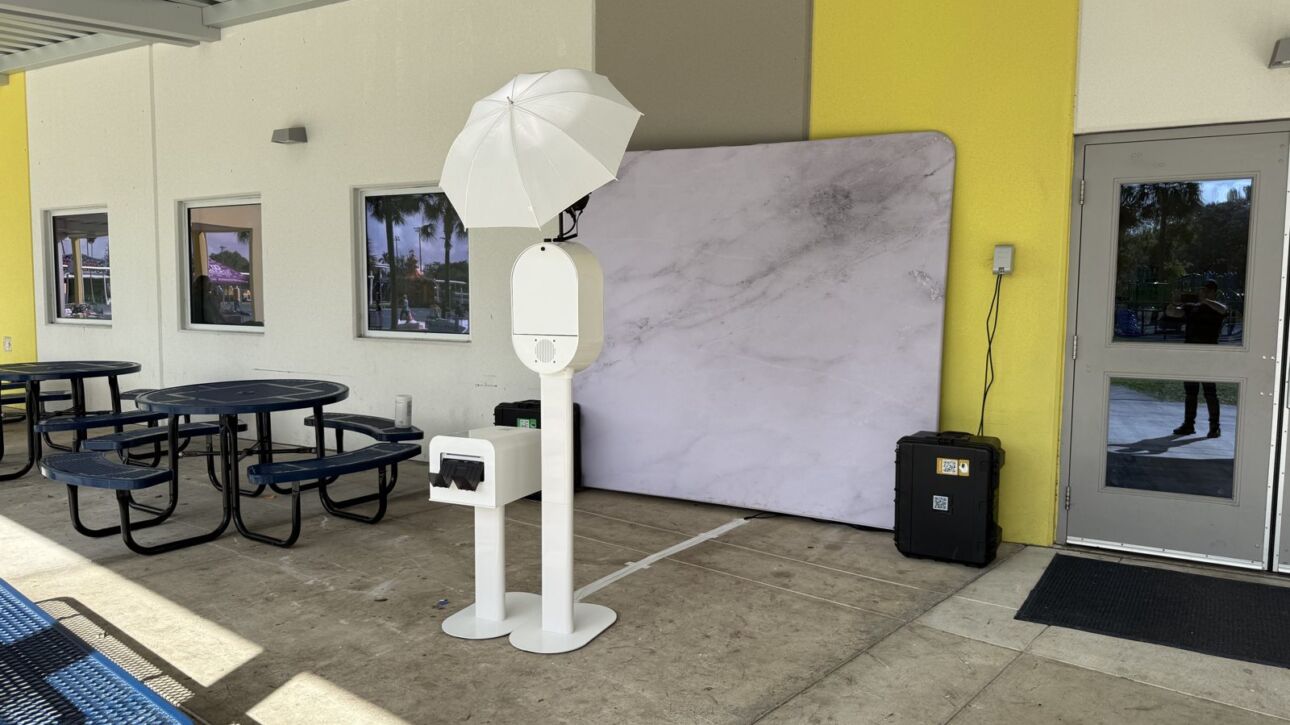 South Florida photo booth rental set up and ready before guests arrive at an outdoor venue