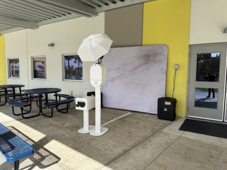 South Florida photo booth rental set up and ready before guests arrive at an outdoor venue