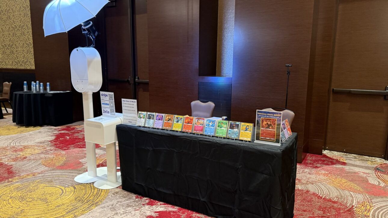 Photo booth rental set up in a Hard Rock ballroom in South Florida before an event