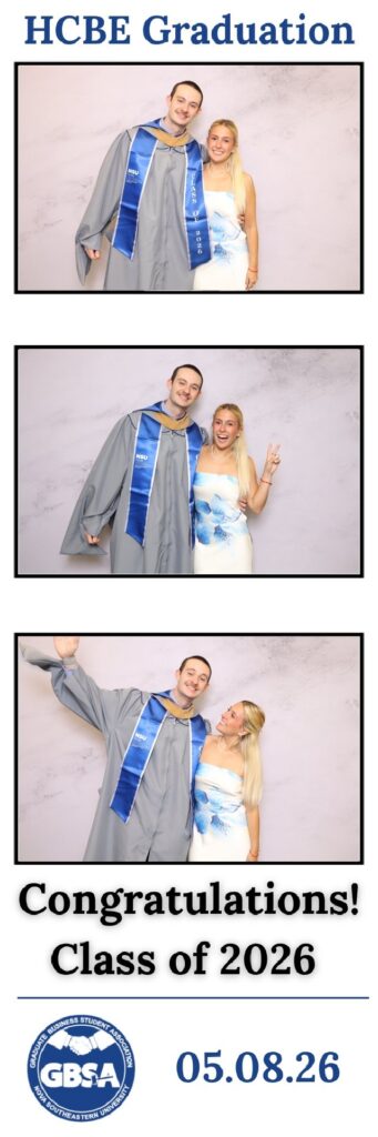 Photo booth strip from a class of 2026 graduation with a graduate and guest celebrating