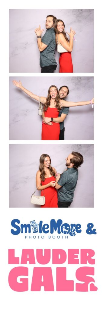Branded 2x6 photo strip showing a couple posing across three frames